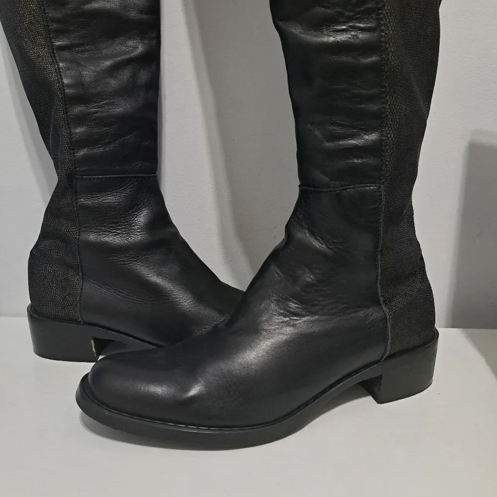Sesto Meucci Leather Riding Slouchy Knee High Phyton Print Gothic Boots Size 7